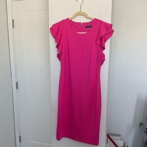 Tommy Hilfiger Vibrant Pink Ruffle Midi Dress
